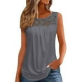 thumbnail image 1 of Lenpel Women's Tank Tops Summer Casual Lace Crew Neck Pleated Curved Hem Sleeveless T Shirts Loose Tunic Blouses, 1 of 6