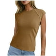 thumbnail image 1 of Lenpel Women's Tank Tops Trendy Casual Cap Sleeve Crew Neck Slim Ribbed T-Shirts Summer Tunic Tee Blouses, 1 of 5