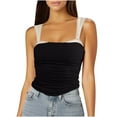 thumbnail image 1 of Lenpel Women's Tank Tops Trendy Summer Square Neck Asymmetrical Hem Ruched Slim Sleeveless Shirts Going out Camisole Tops, 1 of 3