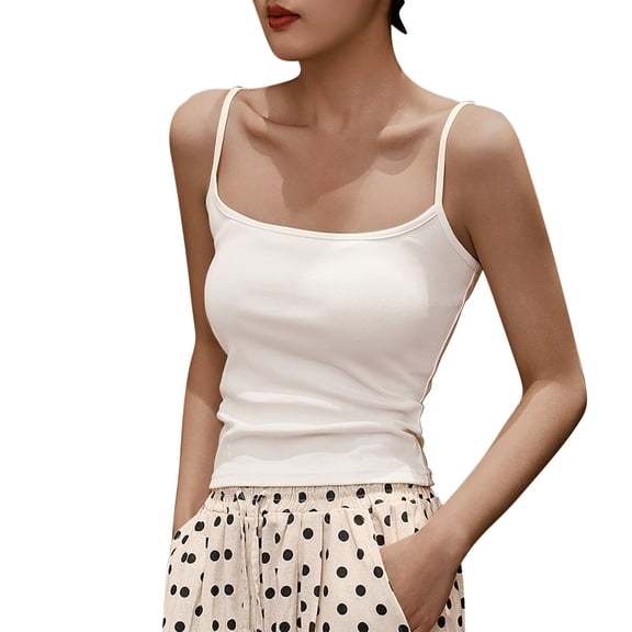 Lenpel Women's Tank Tops Cotton Spaghetti Strap Square Neck Slim Basic Sleeveless Undershirts Camisole Layering Shirts