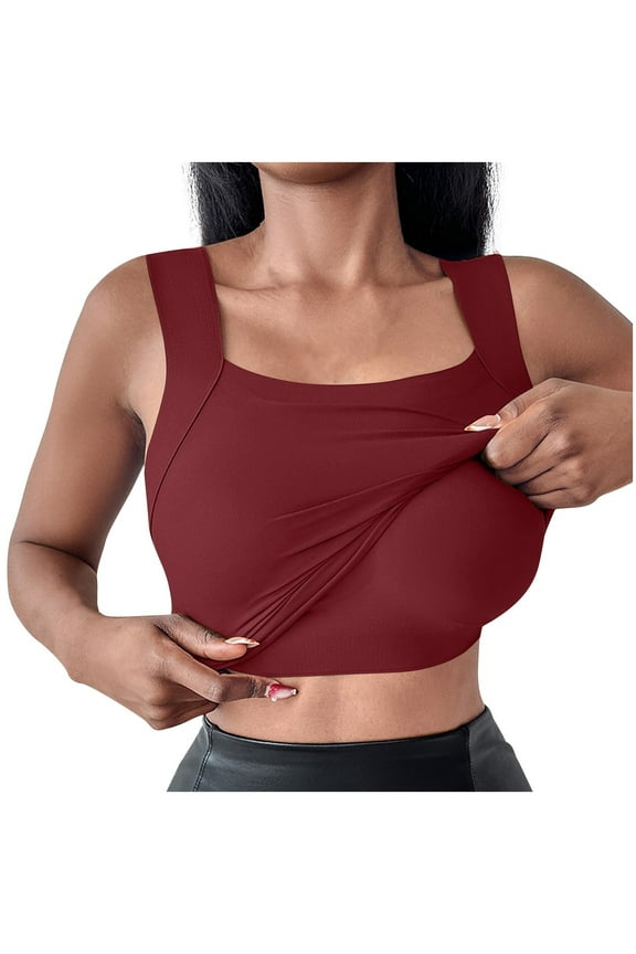 Women's Tank Tops Sleeveless Wide Strap Square Neck Slim Camisole Shirts with Built in Bra Comfy Cami Undershirts