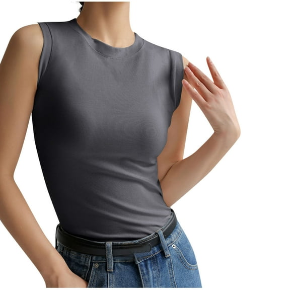 Lenpel Women's Tank Tops Soft Casual Crew Neck Slim Sleeveless Solid Color Cotton T-Shirts Trendy Summer Blouses