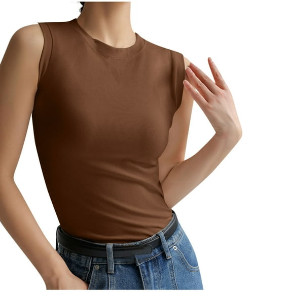 Lenpel Women's Tank Tops Soft Casual Crew Neck Slim Sleeveless Solid Color Cotton T-Shirts Trendy Summer Blouses