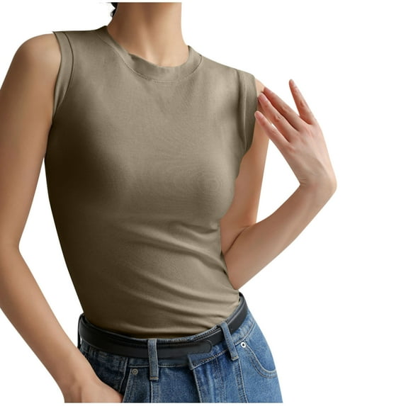 Lenpel Women's Tank Tops Soft Casual Crew Neck Slim Sleeveless Solid Color Cotton T-Shirts Trendy Summer Blouses
