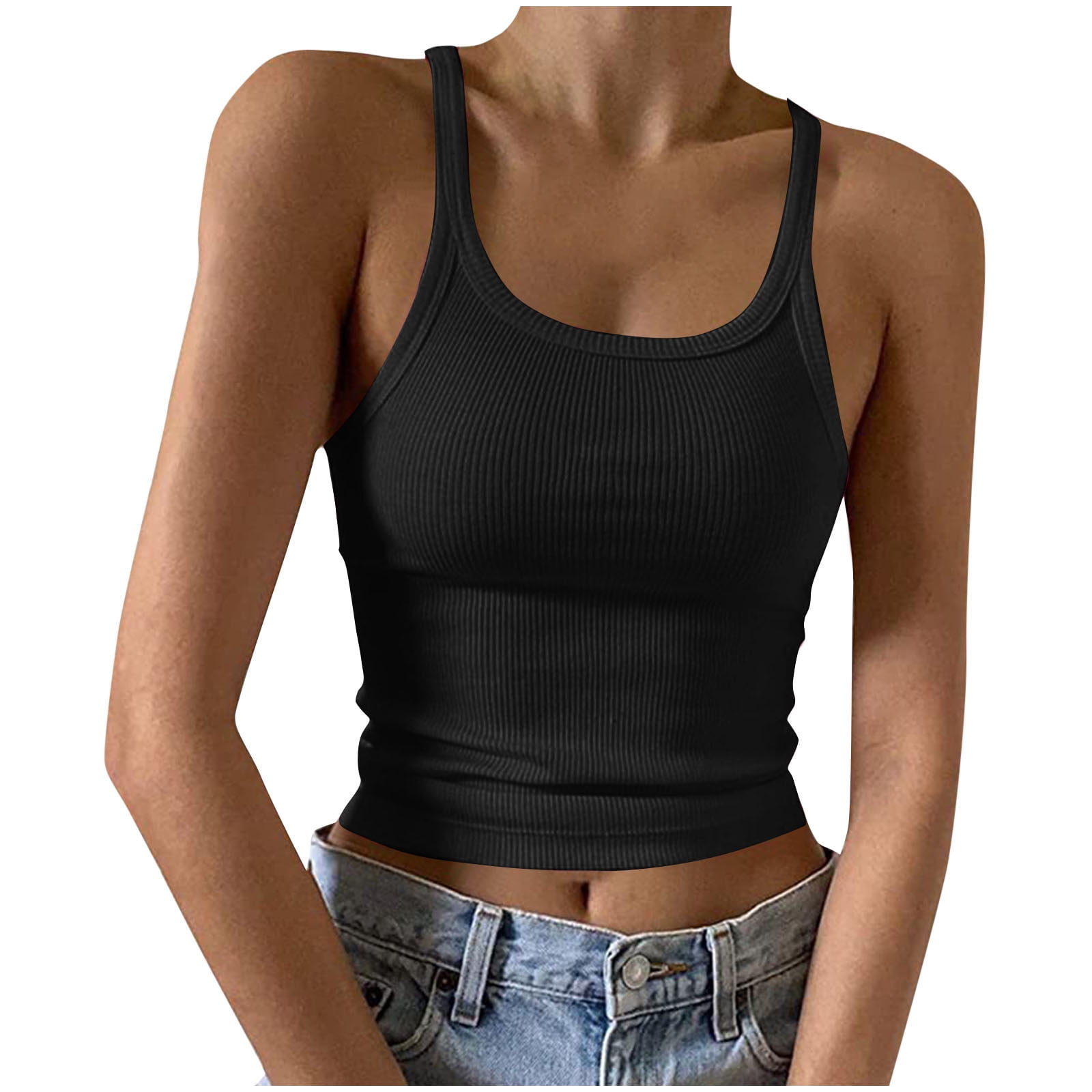 BIGBANG COSMOS スリーブレス トップ Mサイズ Lenpel Women's Tank Tops Spaghetti Strap Ribbed Knit Scoop Neck