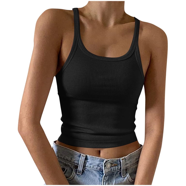Lenpel Women's Tank Tops Spaghetti Strap Ribbed Knit Scoop Neck