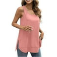thumbnail image 1 of Lenpel Women's Tank Tops Summer Casual Scoop Neck Side Split Curved Hem Sleeveless T Shirts Loose Cami Tunic Blouses, 1 of 5