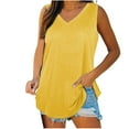 thumbnail image 1 of Lenpel Women's Tank Tops Summer Casual V Neck Curved Hem Solid Color Sleeveless T Shirts Loose Tunic Blouses, 1 of 7