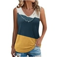 thumbnail image 1 of Lenpel Women's Tank Tops Summer Casual V Neck Ruffle Trim Color Block Sleeveless T Shirts Cami Tunic Tee Blouses, 1 of 6