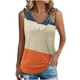 thumbnail image 1 of Lenpel Women's Tank Tops Summer Casual V Neck Ruffle Trim Color Block Sleeveless T Shirts Cami Tunic Tee Blouses, 1 of 6