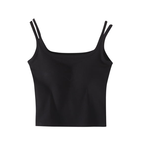Lenpel Women's Tank Tops with Built in Bra Spaghetti Straps Square Neck Slim Crop Sleeveless Shirts Soft Casual Camisole Tops