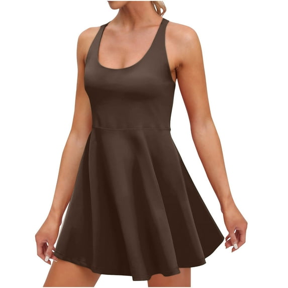 Lenpel Women's Tennis Dress with Built Bra Shorts Spaghetti Strap Scoop Neck Workout Athletic Rompers Exercise Mini Dresses