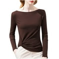thumbnail image 1 of Lenpel Women's Thermal Shirts Cotton Long Sleeve Boat Neck Side Twist Slim T-Shirts Base Layer Tops Casual Tee Blouses(Coffee,X-Large), 1 of 3