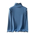 thumbnail image 1 of Lenpel Women's Thermal Shirts Fleece Lined Long Sleeve Mock Neck Ruffle Trim Base Layer Tops Fall Winter Basic Undershirts(Blue,XX-Large), 1 of 4