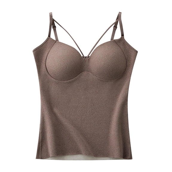 Lenpel Women's Thermal Tank Tops Slim Fleece Lined Camisole Undershirts with Built in Bra Warm Cami Base Layer