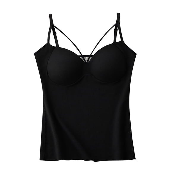 Lenpel Women's Thermal Tank Tops Slim Fleece Lined Camisole Undershirts with Built in Bra Warm Cami Base Layer