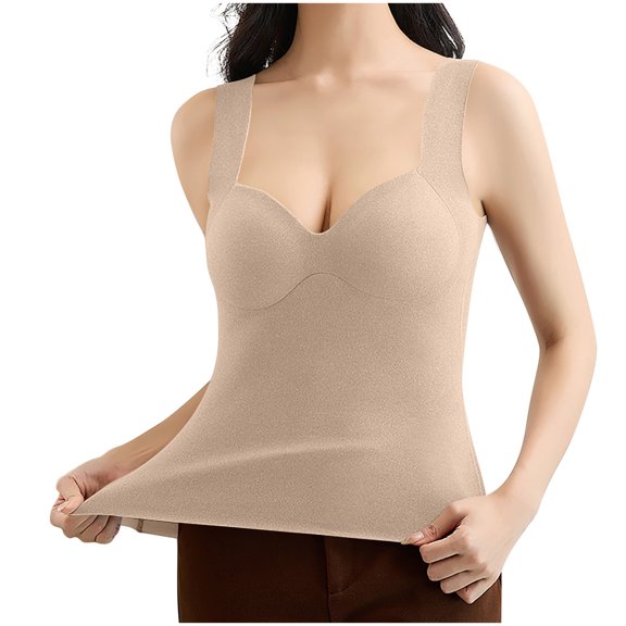 Lenpel Women's Thermal Tank Tops Straps Stretchy Undershirts with Built in Bras Soft Camisole Base Layer