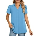thumbnail image 1 of Lenpel Women's Tops Fashion Summer Puff Short Sleeve V Neck Dressy Casual Collared Shirts Loose Tunic Blouses, 1 of 4