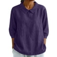 thumbnail image 1 of Lenpel Women's Tops 3/4 Length Sleeve Crew Neck Collared Jean like T Shirts Fashion Tees Trendy Casual Blouses, 1 of 7