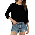 thumbnail image 1 of Lenpel Women's Tops 3/4 Length Sleeve Crew Neck Side Split Loose T Shirts Soft Casual Tees Trendy Tunic Blouses(Black,X-Large), 1 of 7