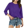thumbnail image 1 of Lenpel Women's Tops 3/4 Length Sleeve Crew Neck Side Split Loose T Shirts Soft Casual Tees Trendy Tunic Blouses(Purple,Large), 1 of 7