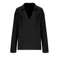thumbnail image 1 of Lenpel Women's Tops Fall Fashion Long Sleeve V Neck Lapel Solid Casual Loose Tunic Tops Basic Winter Clothes, 1 of 6