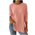 thumbnail image 1 of Lenpel Women's Tops Soft Casual Long Sleeve Crew Neck Side Button Solid Color Ribbed Knit T Shirts Loose Tunic Blouses(Pink,X-Large), 1 of 7
