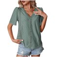 thumbnail image 1 of Lenpel Women's Tops Summer V Neck Short Sleeve Lace Eyelet Embroidered T Shirts Dressy Casual Blouses, 1 of 4