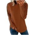 thumbnail image 1 of Lenpel Women's Tops Textured Long Sleeve Crew Neck Solid Color T Shirts Soft Casual Tees Loose Tunic Blouses(Coffee,X-Large), 1 of 7