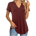 thumbnail image 1 of Lenpel Women's Trendy Tops Summer V Neck Short Sleeve Pleated Dressy Casual T Shirts Tunic Tee Blouses, 1 of 7