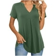 thumbnail image 1 of Lenpel Women's Trendy Tops Summer V Neck Short Sleeve Pleated Dressy Casual T Shirts Tunic Tee Blouses, 1 of 7