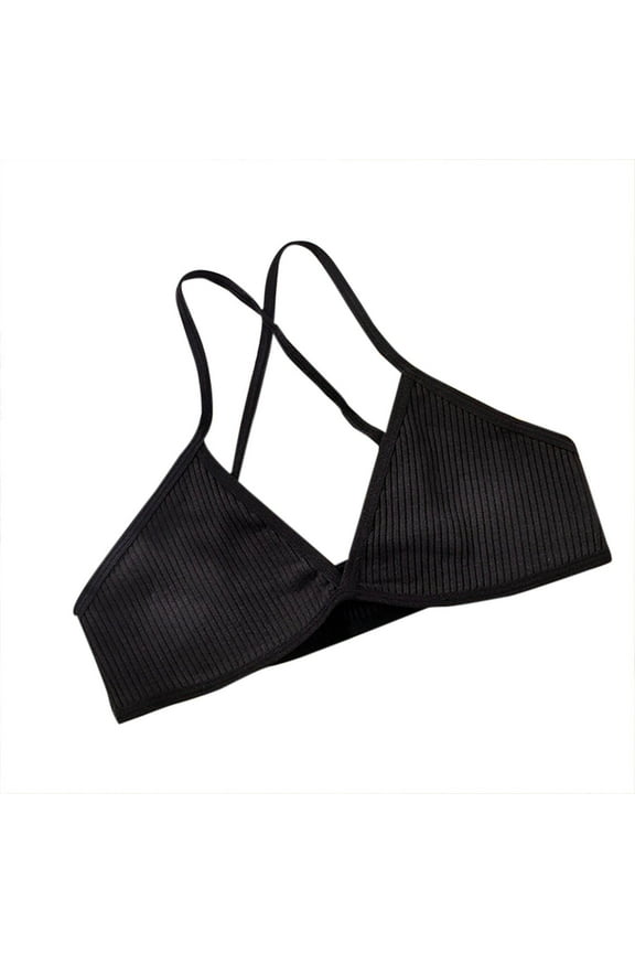 Women's Triangle Bralettes Comfortable Wireless Unlined V Neck Crossover Ribbed Plunge Bras Criss Cross Bras