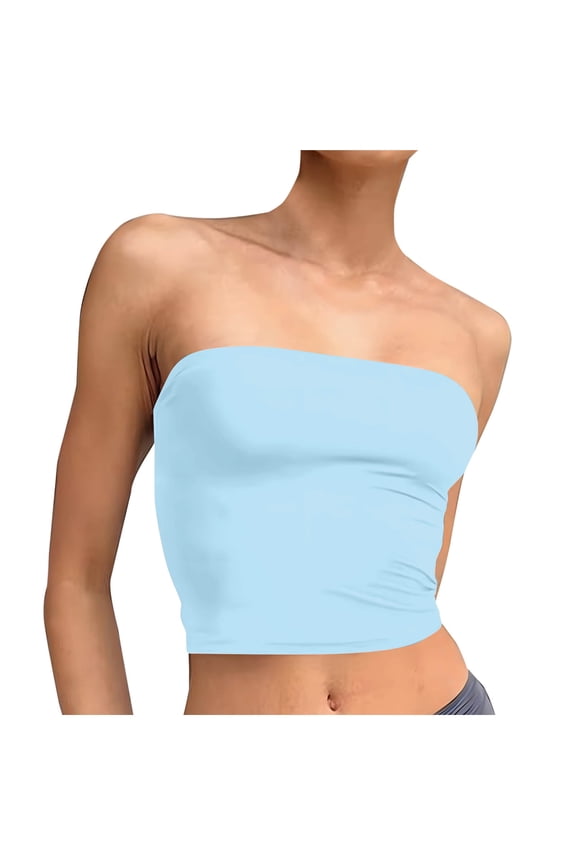 Women's Tube Tops Summer Casual Strapless Solid Color Cropped Bandeau Tops Sleeveless Going out Shirts