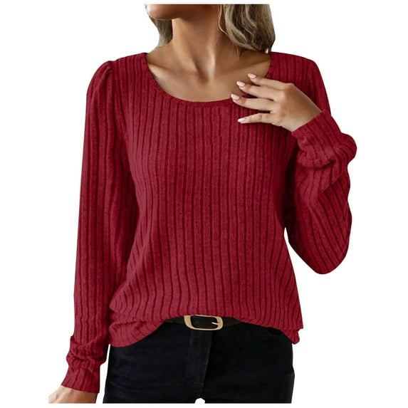 Lenpel Women's Tunic Sweaters Casual Crew Neck Long Sleeve Ribbed Knitted Pullover Tops Soft Warm Fall Blouses