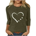 thumbnail image 1 of Lenpel Women's Tunic Tops 3/4 Length Sleeve Crew Neck Heart Printed Brushed Fleece Ribbed Knit T Shirts Casual Lightweight Sweaters(Army Green,Small), 1 of 5