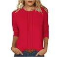 thumbnail image 1 of Lenpel Women's Tunic Tops 3/4 Length Sleeve Crew Neck Solid Color Pleated T Shirts Casual Basic Tees Soft Trendy Blouses(Red,Large), 1 of 7