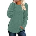 thumbnail image 1 of Lenpel Women's Tunic Tops Brushed Fleece Ribbed Knit Crew Neck Side Split Long Sleeve Shirts Casual Loose Blouses Fall Winter Outfits(Green,Small), 1 of 7