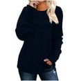 thumbnail image 1 of Lenpel Women's Tunic Tops Brushed Fleece Ribbed Knit Crew Neck Side Split Long Sleeve Shirts Casual Loose Blouses Fall Winter Outfits(Navy,Small), 1 of 7
