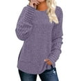 thumbnail image 1 of Lenpel Women's Tunic Tops Brushed Fleece Ribbed Knit Crew Neck Side Split Long Sleeve Shirts Casual Loose Blouses Fall Winter Outfits(Purple,Small), 1 of 7