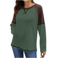 thumbnail image 1 of Lenpel Women's Tunic Tops Casual Crew Neck Side Split Color Block Long Sleeve T Shirts Loose Trendy Blouses, 1 of 7
