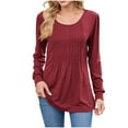 thumbnail image 1 of Lenpel Women's Tunic Tops Dressy Long Sleeve Crew Neck Pleated Front Business Casual T Shirts Loose Tee Blouses(Wine,X-Large), 1 of 7