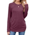 thumbnail image 1 of Lenpel Women's Tunic Tops Long Sleeve Crew Neck Side Split Ruched Curved Hem T Shirts Soft Casual Tees Loose Blouses(Wine,X-Large), 1 of 7