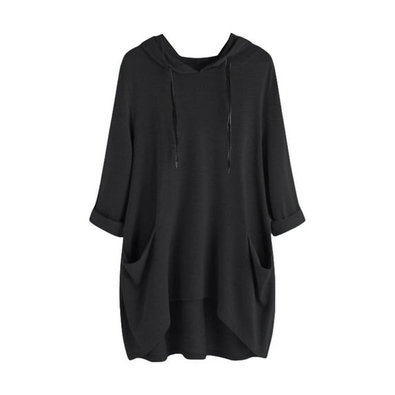 Lenpel Women's Tunic Tops Plus Size Drawstring Long Sleeve High Low Pullover Hoodies Loose Casual Shirts with Pockets