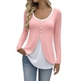 thumbnail image 1 of Lenpel Women's Tunic Tops Plus Size Long Sleeve Scoop Neck Split Front 2 in 1 T Shirts Casual Loose Tee Blouses(Pink,3X-Large), 1 of 7