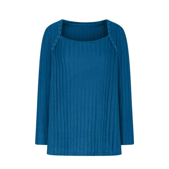 Lenpel Women's Tunic Tops Plus Size Long Sleeve Square Neck Loose Casual Ribbed Knit Shirts Soft Fall Blouse