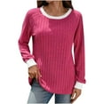 thumbnail image 1 of Lenpel Women's Tunic Tops Ribbed Knit Long Sleeve Crew Neck Color Block T Shirts Casual Tee Blouses Loose Lightweight Sweaters(Hot Pink,X-Large), 1 of 6