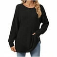thumbnail image 1 of Lenpel Women's Tunic Tops Ribbed Knit Long Sleeve Crew Neck Side Split Loose T Shirts Soft Casual Tee Blouses Fall Fashion Outfits(Black,Medium), 1 of 7