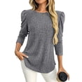 thumbnail image 1 of Lenpel Women's Tunic Tops Ribbed Knit Pleated Long Sleeve Crew Neck Curved Hem T Shirts Soft Casual Lightweight Sweaters(Gray,XX-Large), 1 of 7