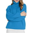 thumbnail image 1 of Lenpel Women's Turtleneck Oversized Sweaters Casual Long Sleeve Chunky Cable Knit Sweater Tops Loose Pullover Sweaters(Blue,XX-Large), 1 of 6