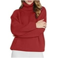 thumbnail image 1 of Lenpel Women's Turtleneck Oversized Sweaters Casual Long Sleeve Chunky Cable Knit Sweater Tops Loose Pullover Sweaters(Wine,3X-Large), 1 of 6